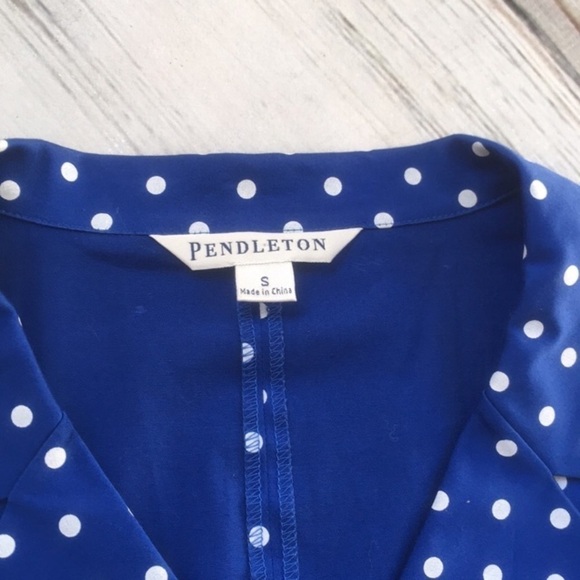 Pendleton Blouse Top Polka Dots Blue White Small - Picture 6 of 8